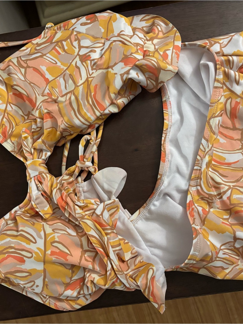 Hurley Cream and Orange Patterned bathing suit, size XL